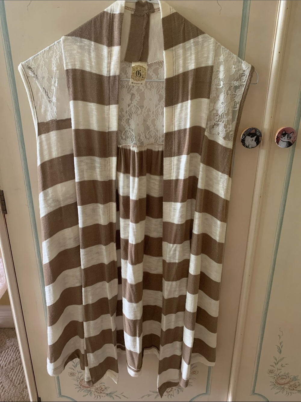 Ginger G Brown and White Striped Vest